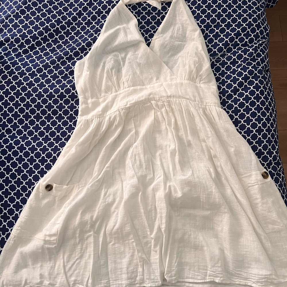 American eagle White linen Halter Dress